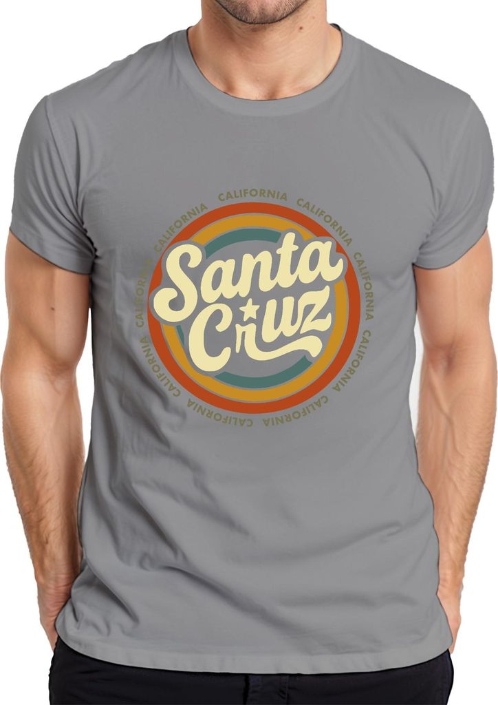 Santa Cruz Kalifornien Retro Vintage Surfen Strand Wellen Sommer Herren T-Shirt, Grau, L
