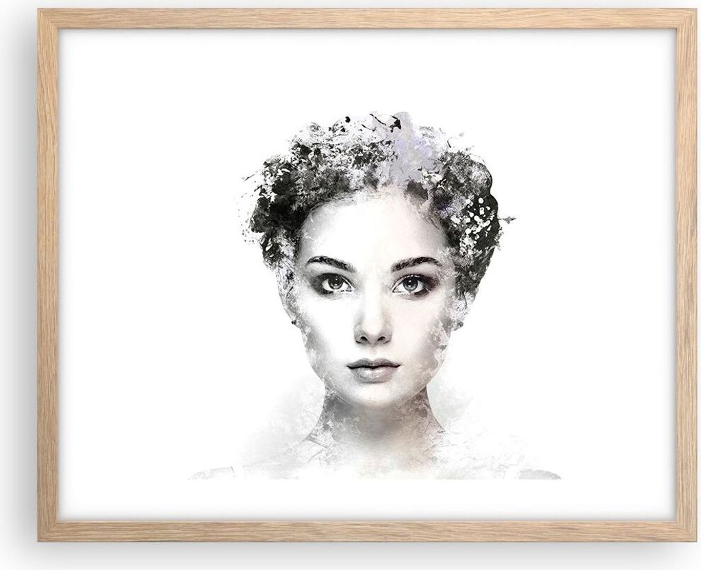 Gerahmtes Poster - Rahmen in heller Eiche - Schön Frau Gesicht - 50x40 cm - Wand Bild - Wanddeko - Wandbilder - Kunstposter - Wandposter - Bilderr...