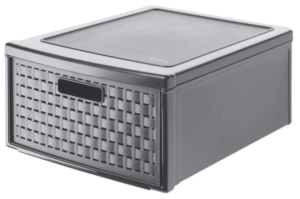 Meuble à tiroir 19,2L aspect rotin anthracite en plastique PP sans BPA