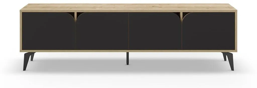 Meuble TV Longueur 180 cm FLORA - Rangement 4 Portes et Pieds Métal