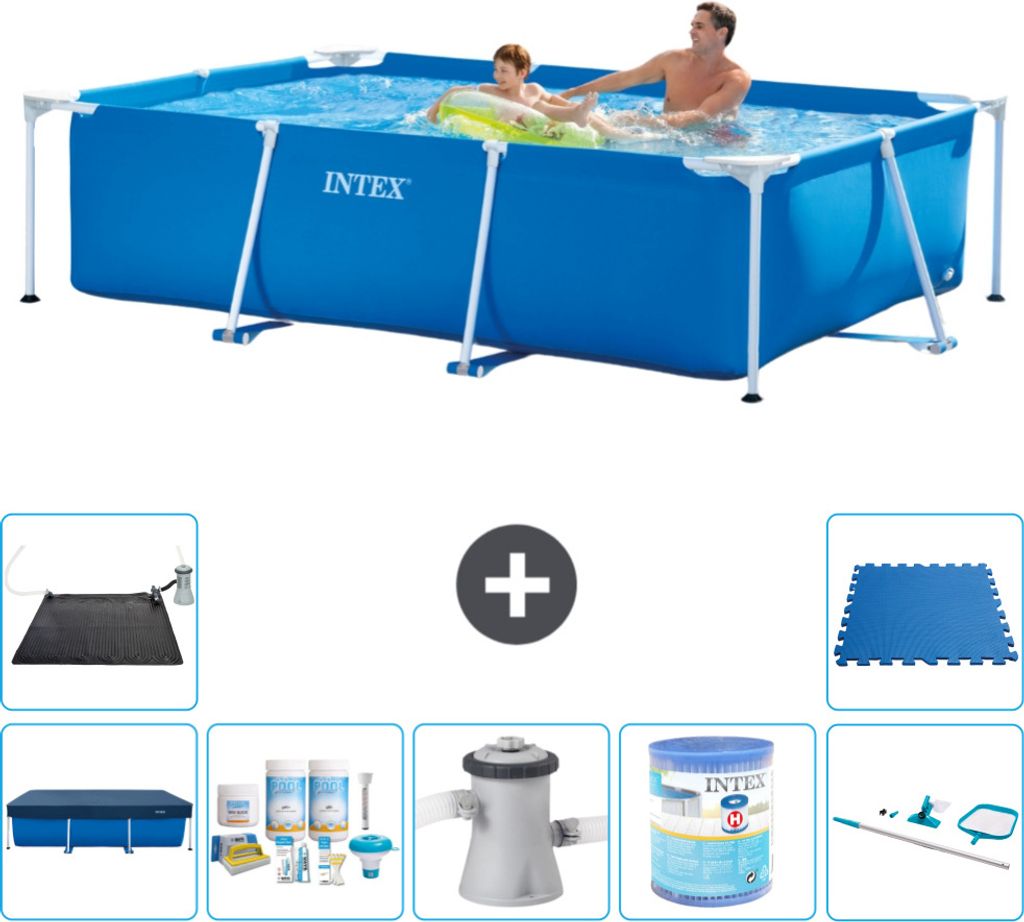 Intex-Schwimmbecken mit rechteckigem Rahmen – 260 x 160 x 65 cm – Blau – im Lieferumfang enthalten Abdeckung - Wartungspaket - Filterpumpe f...