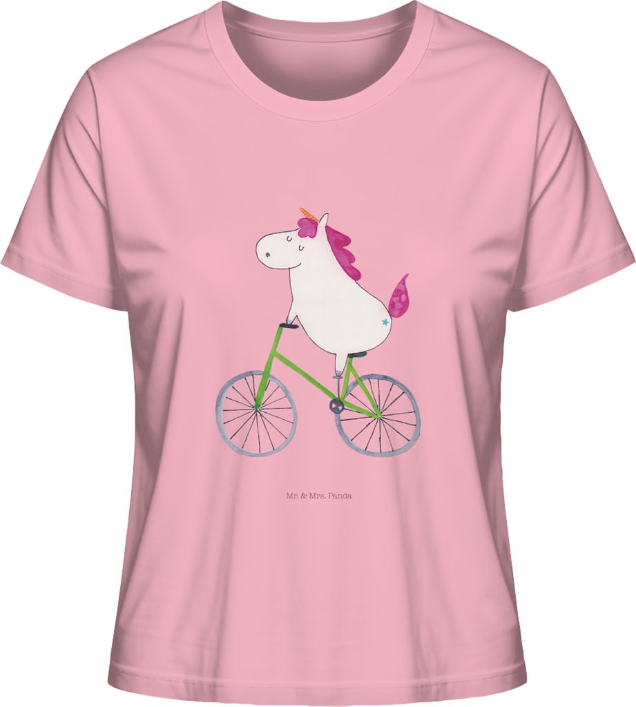 Mr. & Mrs. Panda Damen T-Shirt Einhorn Radfahrer Größe L - Baumwolle Pink - Geschenk, Oberteil, Unicorn, Sommershirt, Liebeskummer, Einhörner, s...