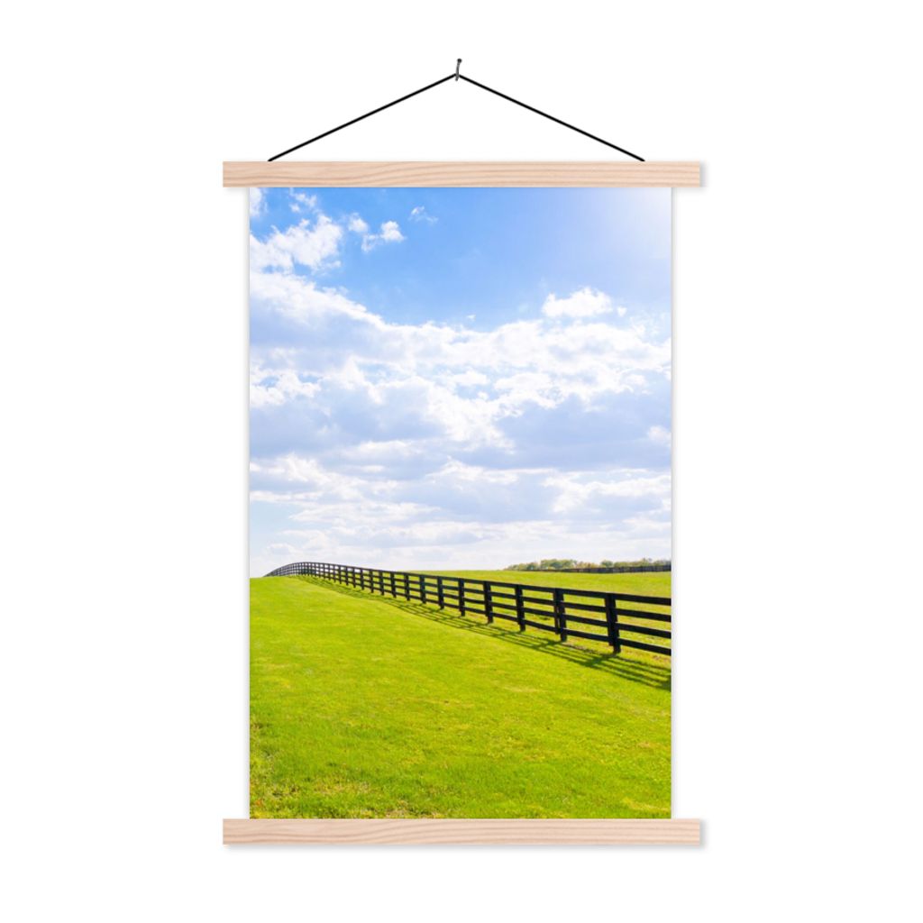 MuchoWow Textilposter Wolken - Bäume - Straße 40x60 cm mit holzfarbenen Rahmen - Poster