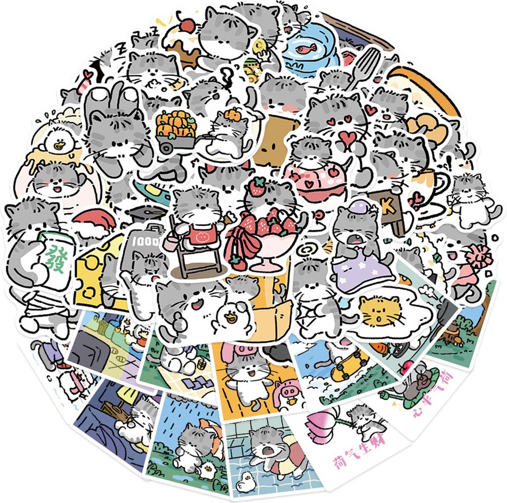 60 Stück/Set Cartoon-Katzen-Aufkleber, süßes Kätzchen, Tier, selbstklebend, wasserdicht, PVC, abnehmbar, für Handy, Gepäck, Skateboard, Lapto...