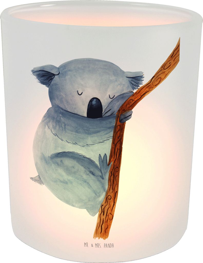 Mr. & Mrs. Panda Glas Windlicht Koalabär - Transparent - Geschenk, Schlafzimmer, Teelichthalter, Traumland, Kerzen, Koala, Kerzenhalter, schlafen,...