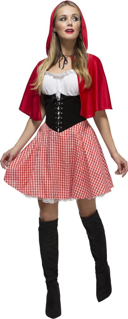 Rotkäppchen Damenkostüm Märchen rot-weiss-schwarz - M