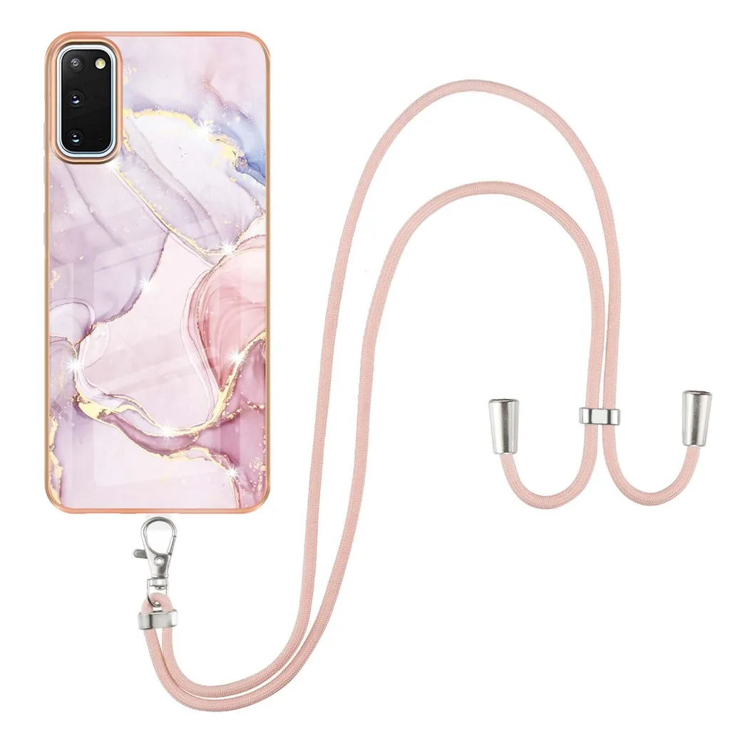 Custodia con cinturino per Samsung Galaxy S20, paraurti in TPU morbido, custodia protettiva, con cinturino regolabile Oro rosa