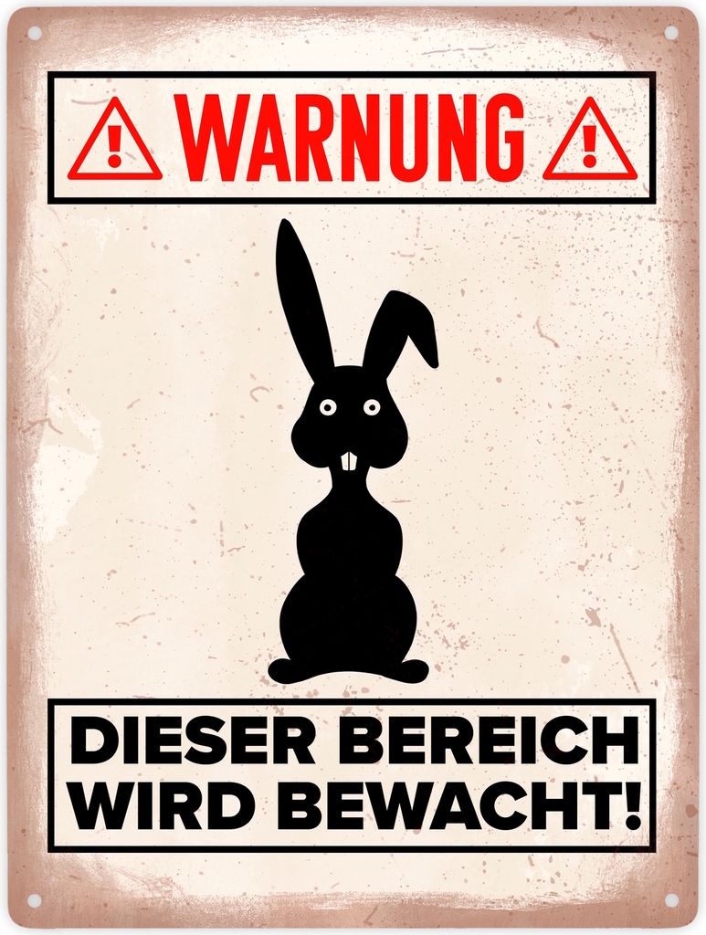 Warnung Bereich wird bewacht Metallschild XXL in 28x38 cm mit Hasen Silhouette