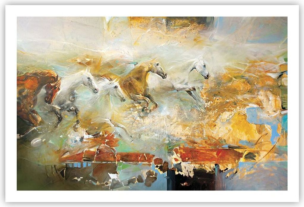 Poster - Poster ohne Rahmen - Pferde Galopp Modern - 91,5x61 cm - Wand Bild - Wanddeko - Wandbilder - Kunstposter - Wandposter - Bilder - Kunstdruc...