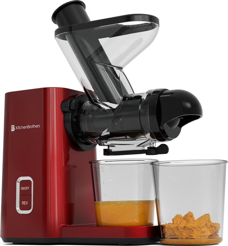 KitchenBrothers Slow Juicer Mini - Entsafter - Obst- und Gemüsepresse - 40mm und 50mm Einfüllöffnung - 400ml - Rot
