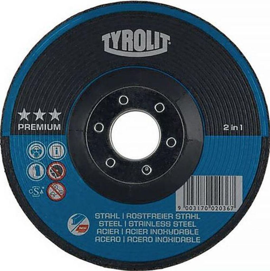 Schruppscheibe PREMIUM D125xS4mmKörnung 30 gekr.2in1 Bohr.22,23mm TYROLIT