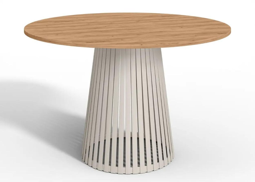 Design Rundtisch Viero 100 cm Craft Gold – Moderner Esstisch mit kaschmirfarbenem Metallfuß | Japandi Stil