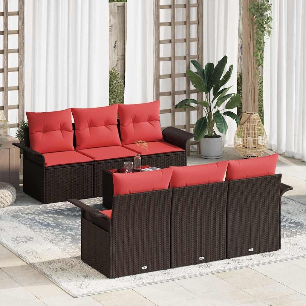 Garten-Sofa-Set mit Kissen mit Speicher 7 pcs Beige und Rot - Gartensofas DE115