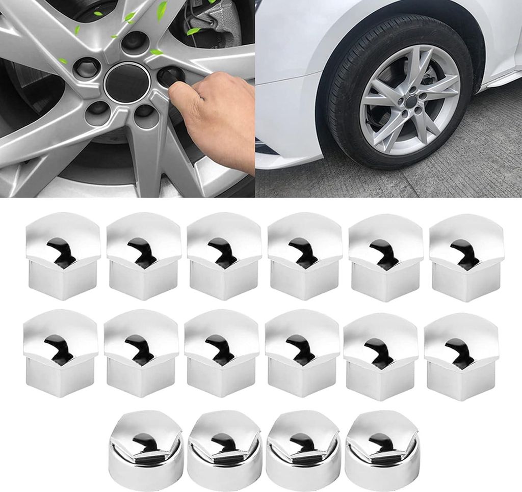 Radschraubenkappen - 17 mm - 20 Stück - Auto - Diebstahlschutz - Abdeckung Kappe (silber)