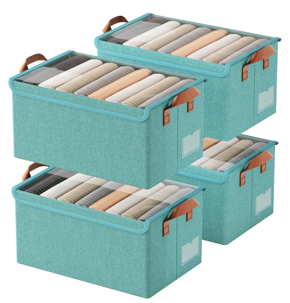 4 Bacs de Rangement Tissu Pliables - Organiseur d'Armoire Jouets et Vêtements