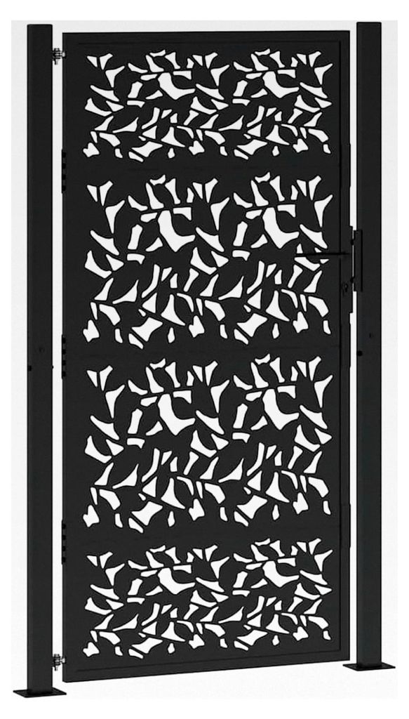 Gartentor Schwarz 100x175 cm Stahlblatt-Design, Gartentür für Gartenzaun, Hoftor, Einfahrt, Grundstückssicherung