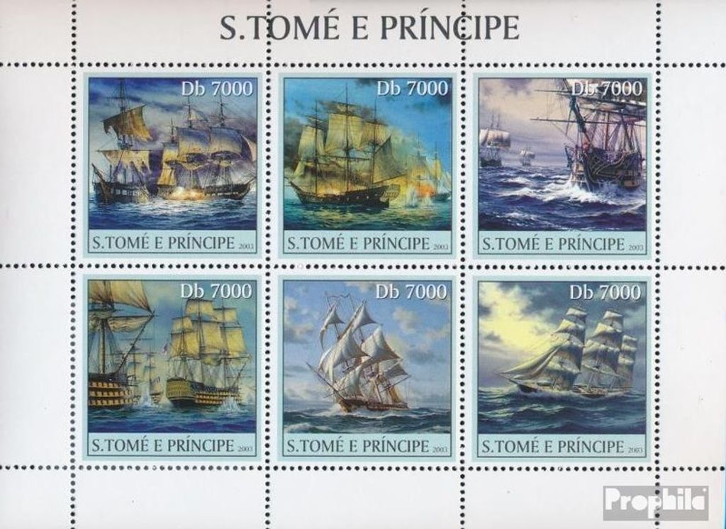 Briefmarken Sao Tome e Principe 2003 Mi 2188-2193 Kleinbogen (kompl. Ausgabe) postfrisch Segelschiffe