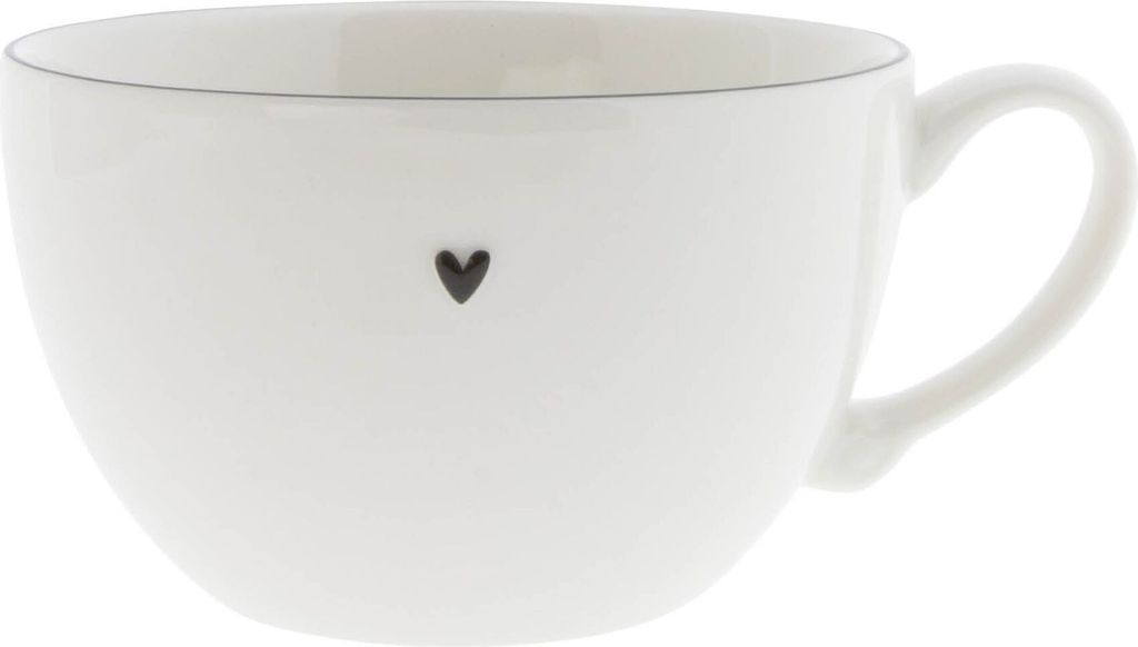 Suppentasse klein HEART weiß mit schwarzem Herz D. 13cm Bastion Collections