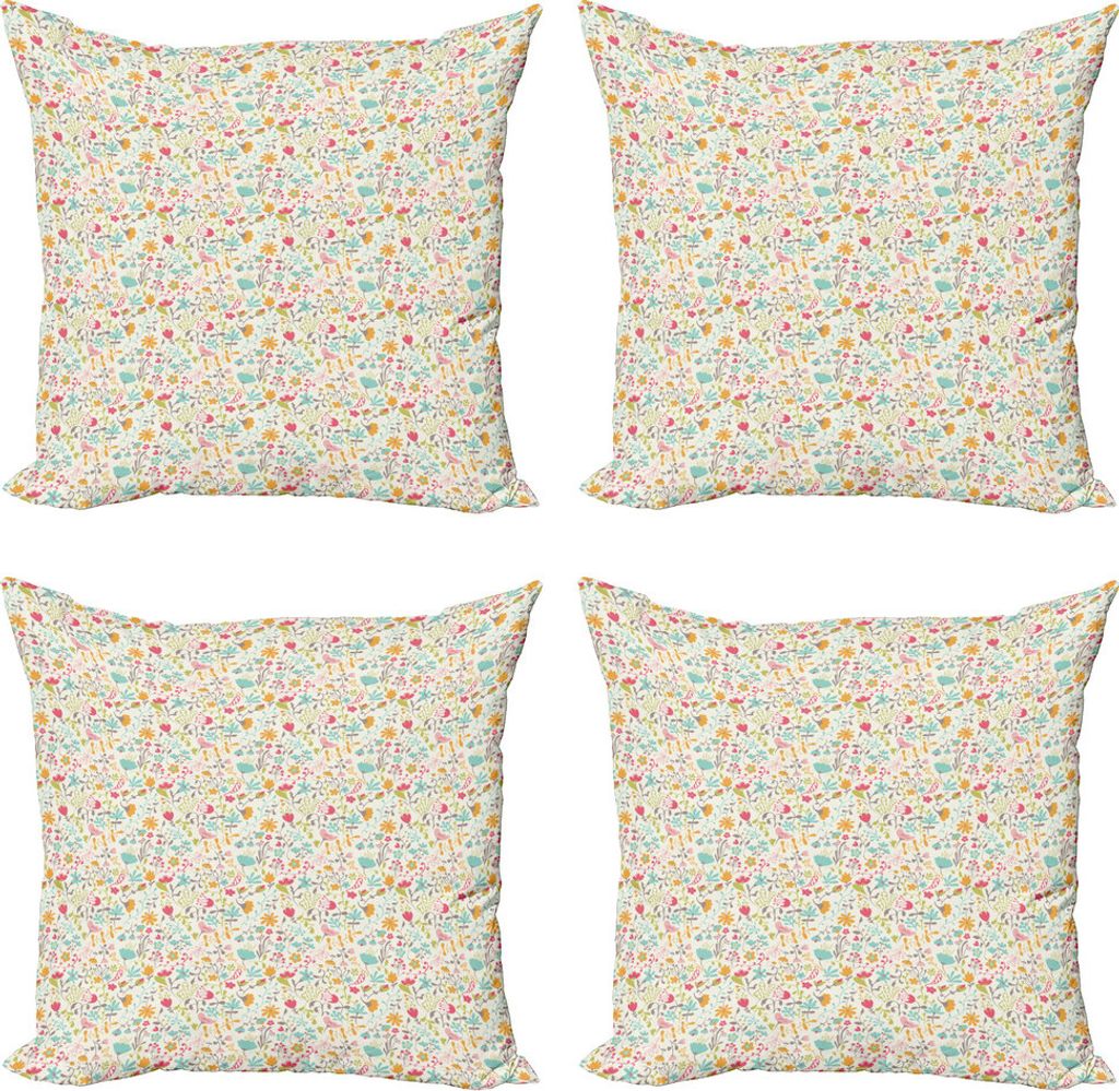 ABAKUHAUS Hipster Kissenbezug Set (4 Stück), Botanischer Frühlings-Kunst, Moderner Doppelseitiger Digitaldruck, 50 cm x 50 cm, Mehrfarbig