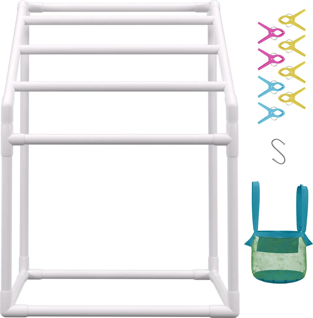 Porte-serviettes Extérieur PVC Blanc - Rack 5 Barres avec Poche Filet