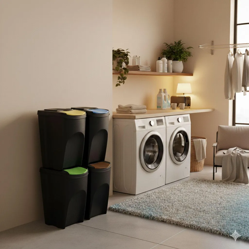 Poubelle de tri 4 compartiments 35L robuste noir bordure couleur - 7
