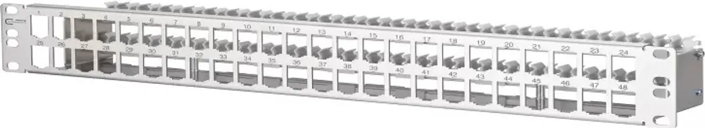 Pannello patch 19'' in acciaio inox 1,5U modulo E-DAT 48 porte vuoto 130924-00-E