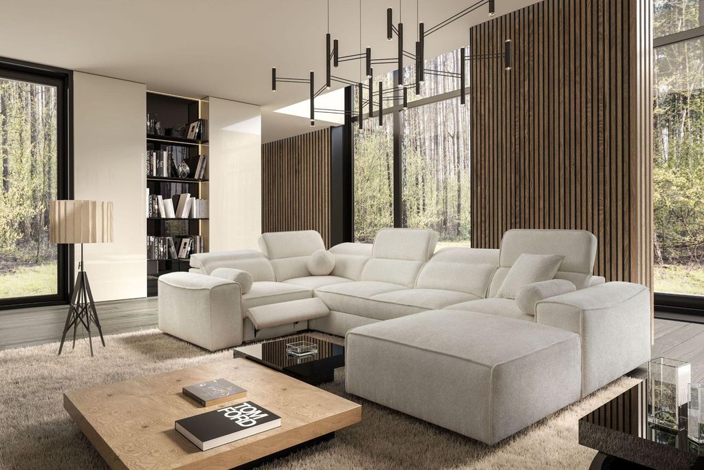 Premium Ecksofa Eckcouch VITO IV MIX – elektrisches Fußteil, Creme, Links/Rechts