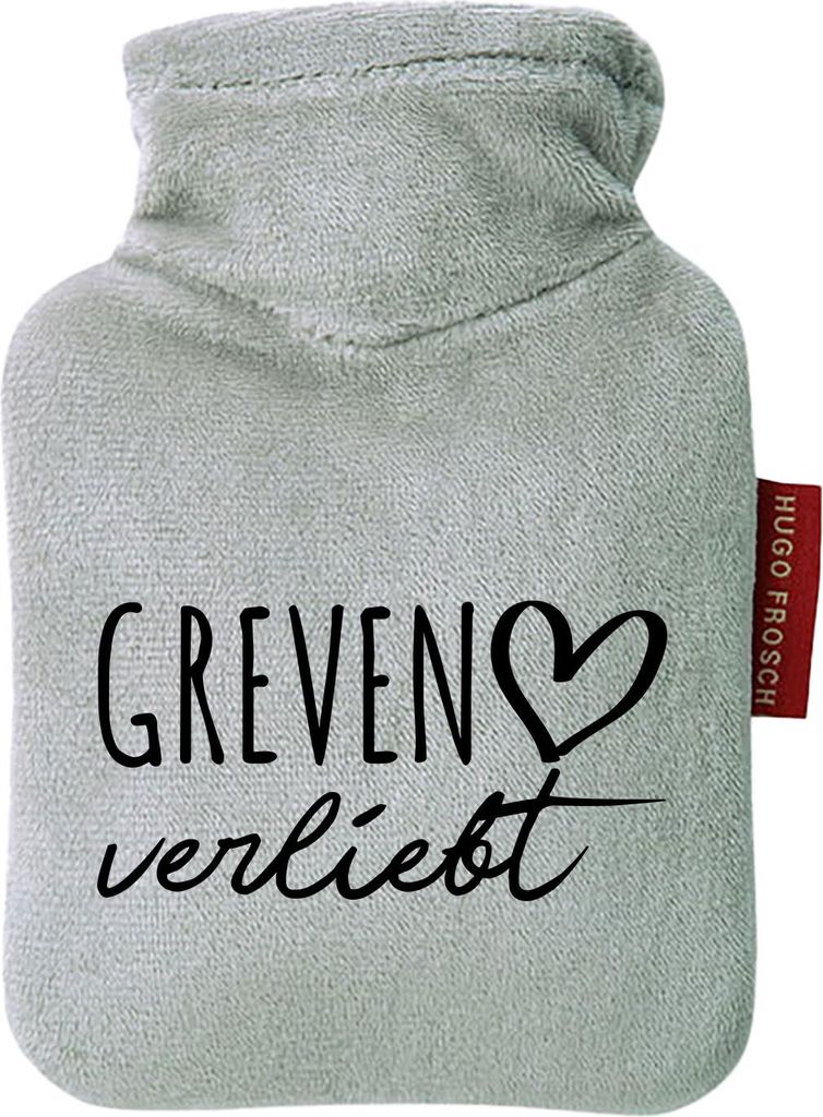 Huuraa Mini-Wärmflasche Greven verliebt 0,2 Liter Grey Mini Veloursbezug Taschenwärmer Geschenkidee
