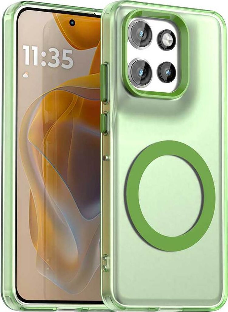 Magnetisch Hülle für Motorola Edge 50 Neo/Moto S50, Schlank Durchscheinend Matt Stoßfest Handyhülle Grün