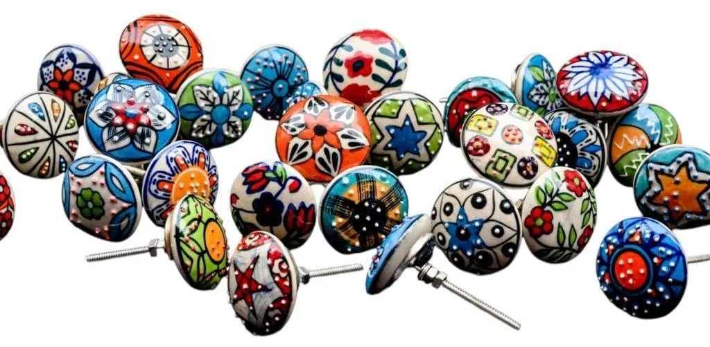 Poignées de meuble en céramique et boutons de tiroir bohème - 20 pcs