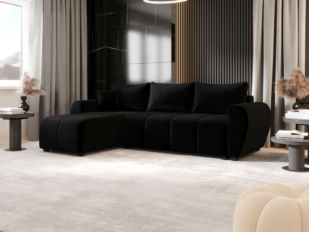 BEDANTE ECKSOFA MOLISA L Itaka 15 Links Schwarz mit Schlaffunktion L-Form Sofa mit Stauraum Bettkasten Wohnzimmersofa Couch Sofa Bettsofa Bettkaste...