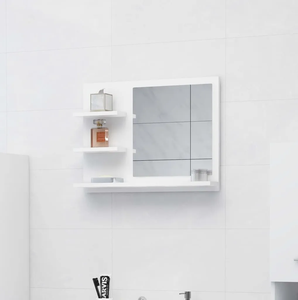 Specchio Bagno Bianco The Living Store con 3 Ripiani 60x45cm