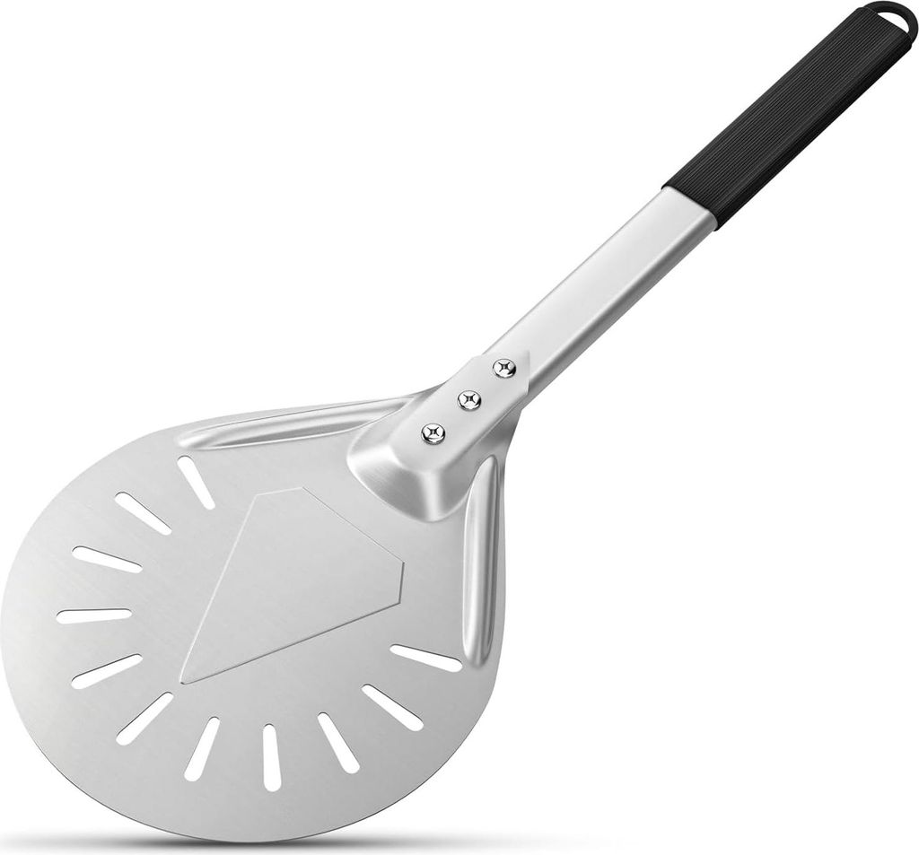 Perforierte 9 Zoll Pizzaschaufel aus Aluminium mit Antirutschgriff - Hitzebeständig - Für Selbstgemachte Pizza und Brot