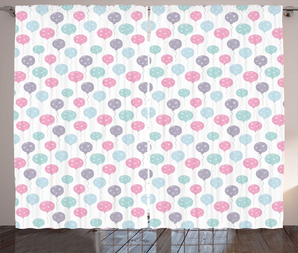 ABAKUHAUS Geburtstagsparty Rustikaler Gardine, Luftballons mit Herzen, Wohnzimmer Universalband Gardinen mit Schlaufen und Haken, 280 x 225 cm, Meh...