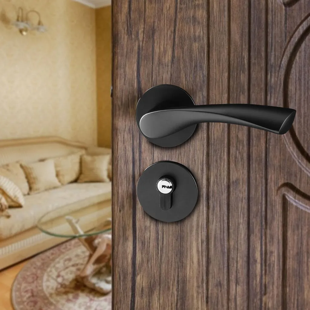 Serrure de porte noire pour chambre - Modèle silencieux avec poignée