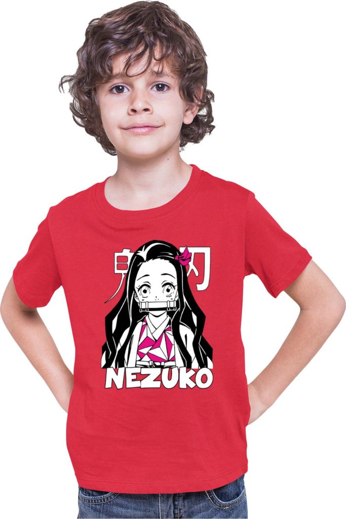 Kinder T-Shirt Demon Anime Slayer Kimetsu No Yaiba Nezuko Kamado 008, 3-4 Jahr - 104 / Rot