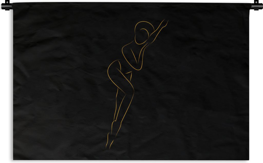 MuchoWow Wandteppich Wandbehang Frau - Schwarz - Gold - Strichzeichnung 150x100 cm Tapisserie Dekoration Wandtuch - Waschbar - Tapisserien - Wand...