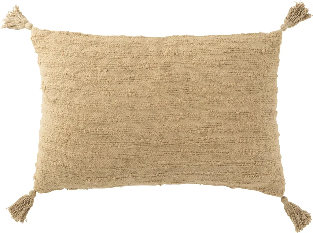 Coussin Beige Foncé en Coton avec Guirlande Ornementale Rectangulaire