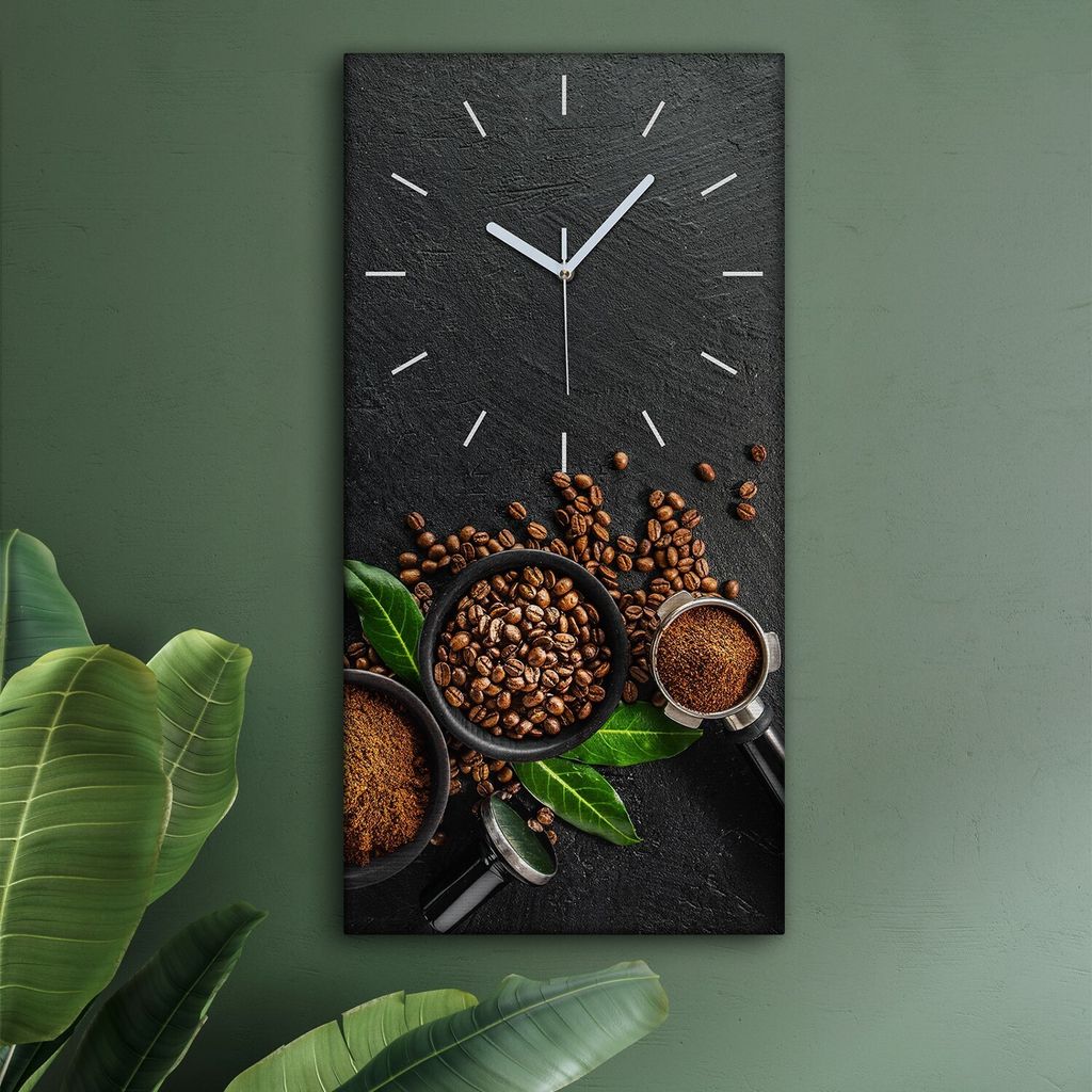 Wohnzimmer Leinwand Uhr Geräuschlos Küche 30x60 Kaffee, Bohnen, Motive, weiße Zeiger