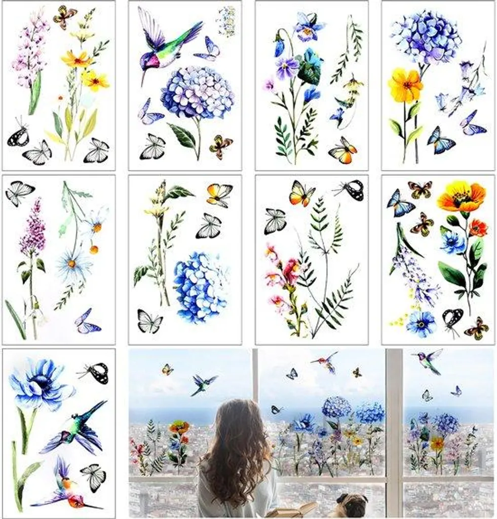 Autocollants de fenêtre repositionnables thème nature été - Sans colle