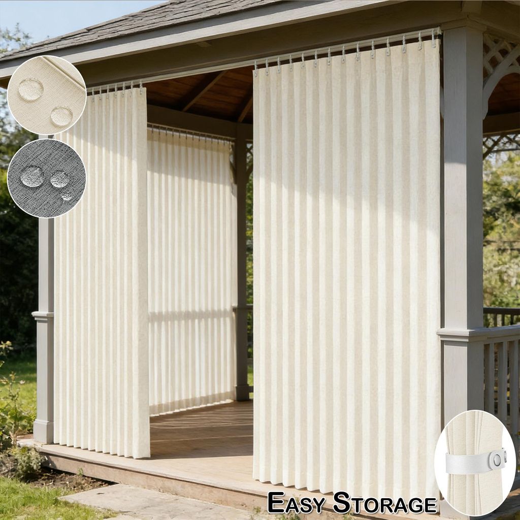1er Set Trennvorhang Blickdicht Wasserdicht Balkonvorhang Leinenstruktur 220g/m² Ösenvorhang mit Haken Memory-Shape Balkon Terrasse Raumtrenner G...