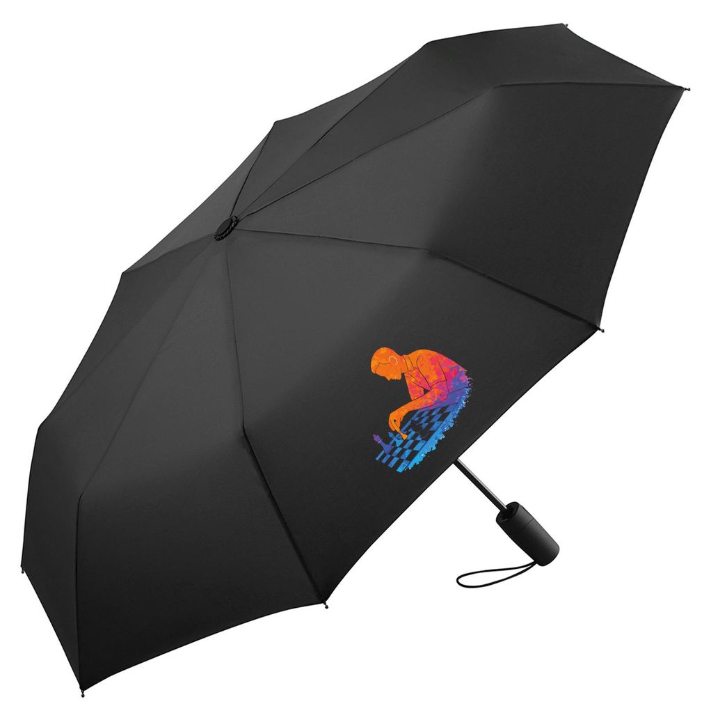 Huuraa Regenschirm Schach bunte Silhouette 98cm Schwarz Sturmfest Taschenschirm Geschenkidee