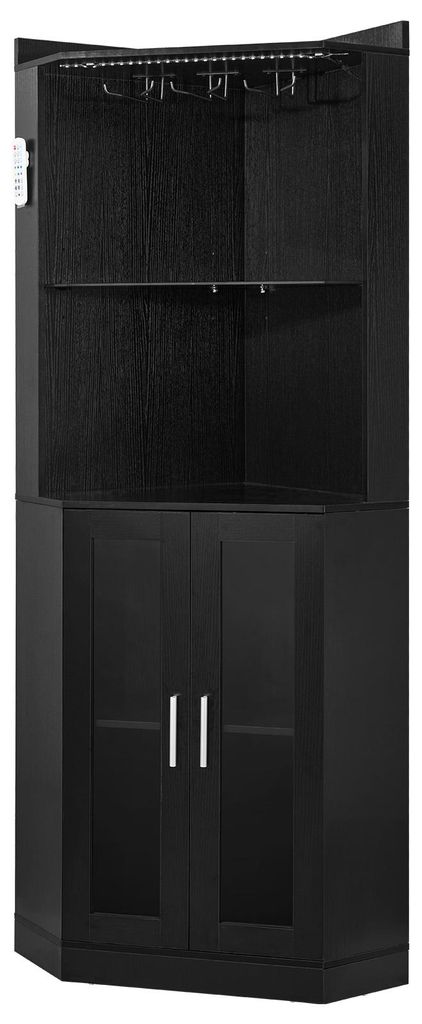 SucceBuy Eckbarschrank mit LED-Beleuchtung (einstellbar), Weinschrank mit Glashalter und Regal, Eckschrank mit Kippschutz, geeignet für Wohnzimmer...