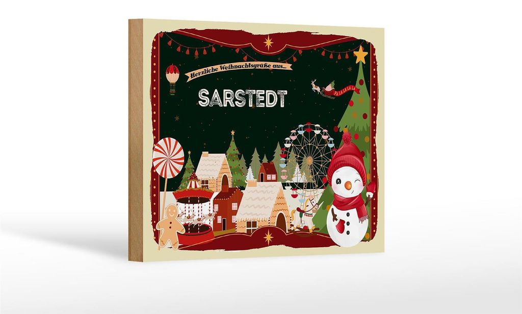 Holzschild Weihnachten Grüße SARSTEDT Geschenk Dekoration 18x12 cm