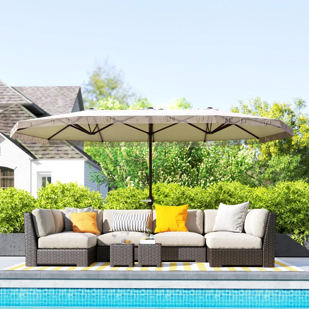 Parasol de Jardin Double Format Rectangulaire XXL Imperméable Crème - 2