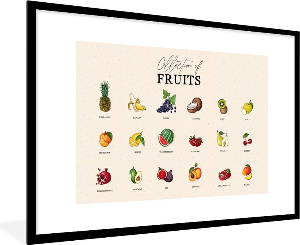 MuchoWow Gerahmtes Poster Obst - Lebensmittel - Küche 90x60 cm - Poster mit Schwarzem Bilderrahmen Wandposter Rahmen Foto Bilder - Wanddekoratio...