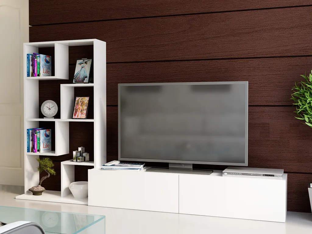 Meuble TV Blanc 220cm : Solution de Rangement Large Skye Decor Bare - 2