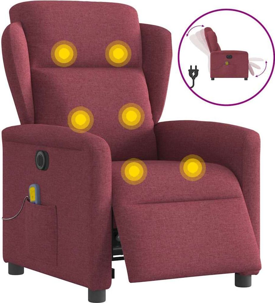 Hochwertig Massagesessel Elektrisch Weinrot Stoff 3303127