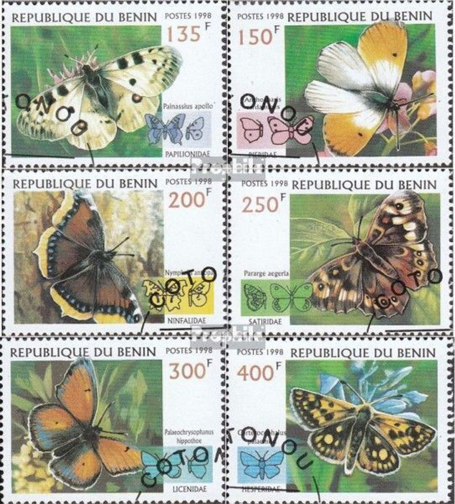 Briefmarken Benin 1998 Mi 1070-1075 (kompl.Ausg.) gestempelt Schmetterlinge
