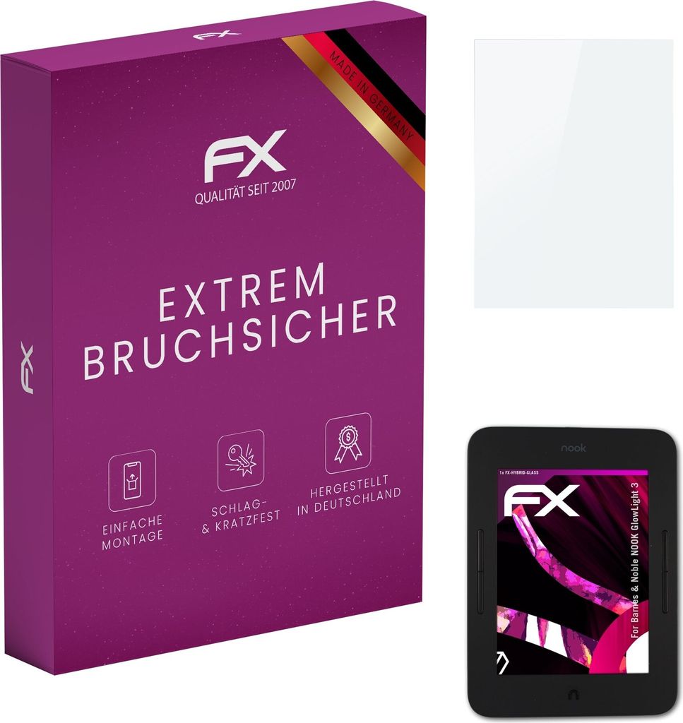 atFoliX FX-Hybrid-Glass Displayfolie kompatibel mit Barnes & Noble NOOK GlowLight 3 Glasfolie